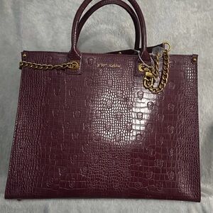 Betsey Johnson Plum Croc-Embossed Shoulder Bag